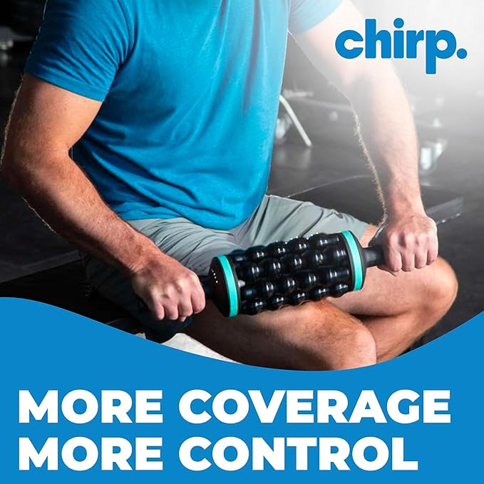 Chirp RPM Rolling Percussive Massager – Deep Tissue Muscle Massager and Back Roller with Hands-Free Base, Rechargeable Leg Massager Roller, 5-Speed Massage Roller Stick for Legs, Foot & Calf Massager