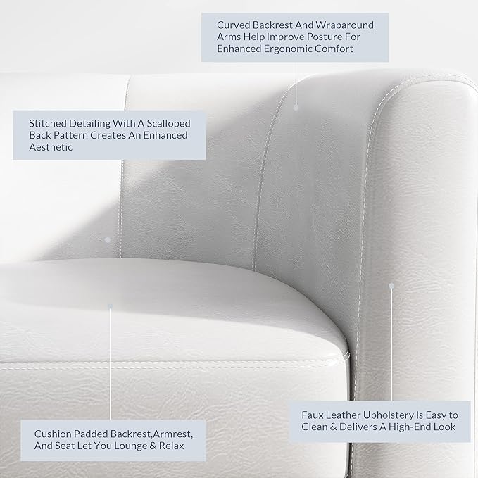 BELLEZE Accent Barrel Chair, Set of 2 lub Tub Sofa Corner Chair with Flared Legs and Cozy Soft Padding for Living Room Bedroom Waiting Room - White