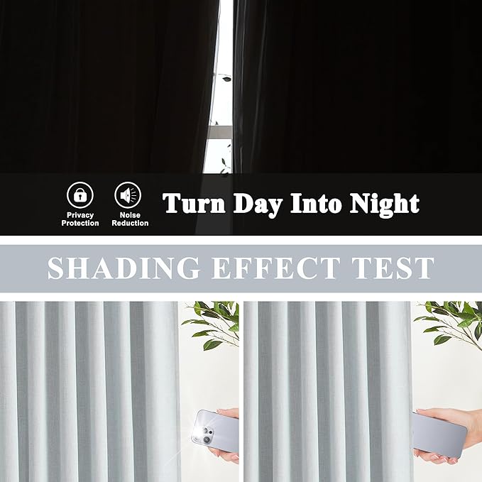 Vision Home Blue Fog Pinch Pleated Full Blackout Curtains Linen Blended Room Darkening Window Curtains 90 inch for Living Room Bedroom Thermal Insulated Pinch Pleat Drapes with Hooks 1 Panel 60"Wx90"L