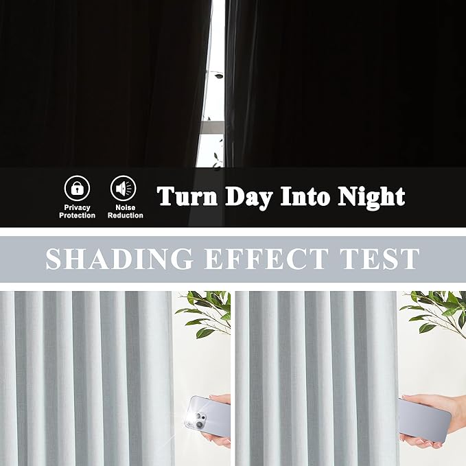 Vision Home Blue Fog Pinch Pleated Full Blackout Curtains Linen Blended Room Darkening Window Curtains 95 inch for Living Room Bedroom Thermal Insulated Pinch Pleat Drapes with Hooks 1 Panel 60"Wx95"L