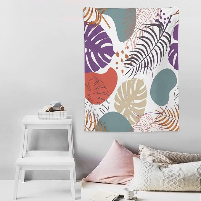 ICMOLYYENLO Tropical Green Leaves Tapestry, Exotic Leaves Beautiful Bedroom Wall Hanging, Floral Poster Blanket for Bedroom Living Room Dormitory Apartment 40x60 Inch
