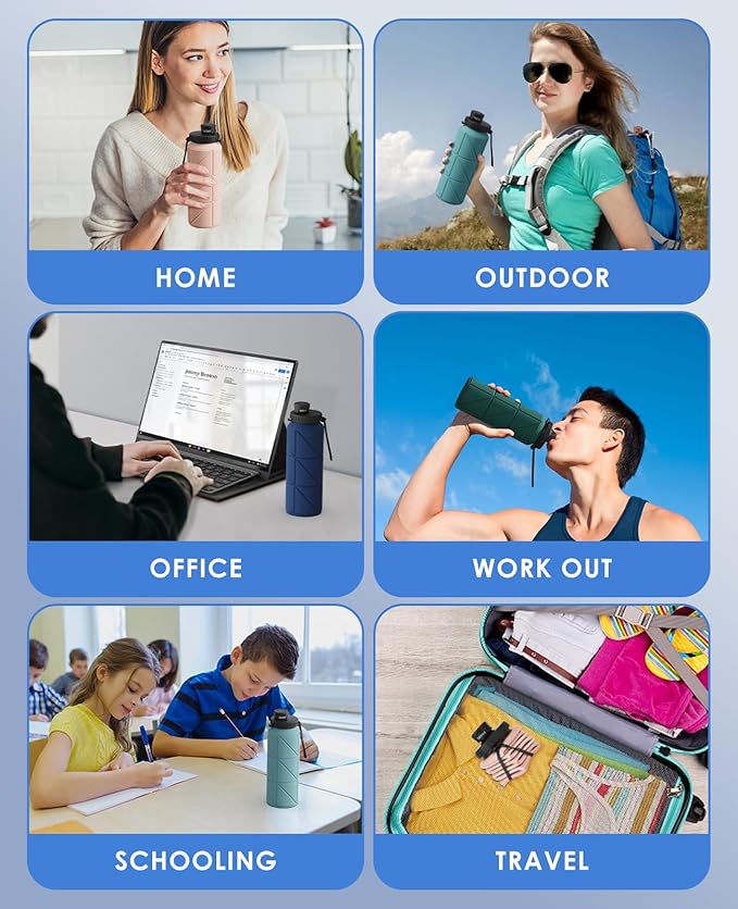 Collapsible Water Bottles,Leakproof BPA Free Silicone Foldable Portable Water Bottle 690ml(23oz),Lightweight Reusable Water bottle for Travel Cycling Gym Camping Sports Outdoor, DarkBlue