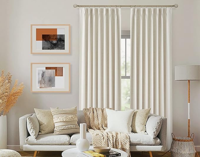 Vision Home Natural Full Blackout Curtains Linen Blended Darkening Window Curtains 84 inch for Living Room Bedroom Thermal Insulated Pinch Pleat Drapes with Hooks 2 Panel 40"Wx84"L