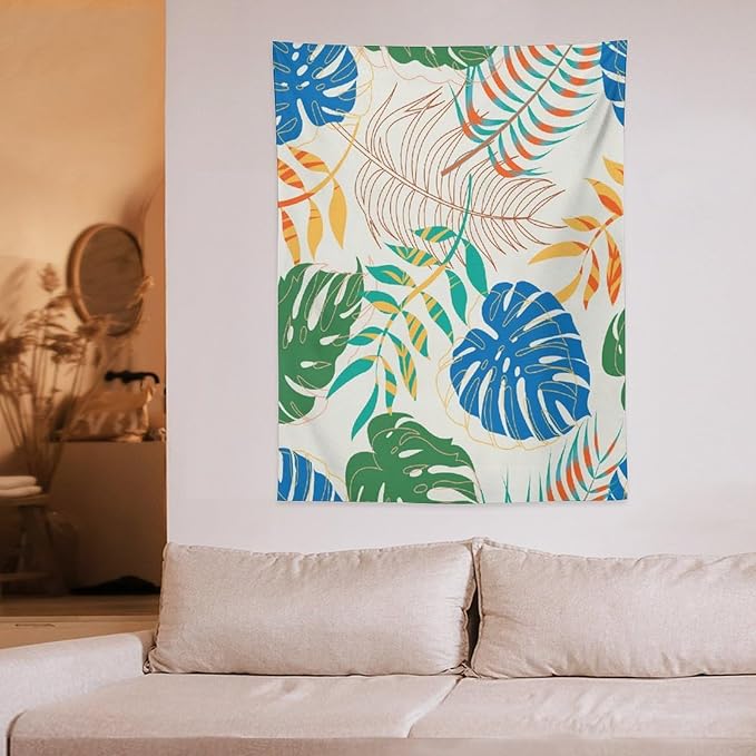 ICMOLYYENLO Tropical Green Plant Tapestry, Green Palm Leaves Natural Landscape Print Wall Tapestry for Bedroom Living Room Dormitory 60x80 Inch