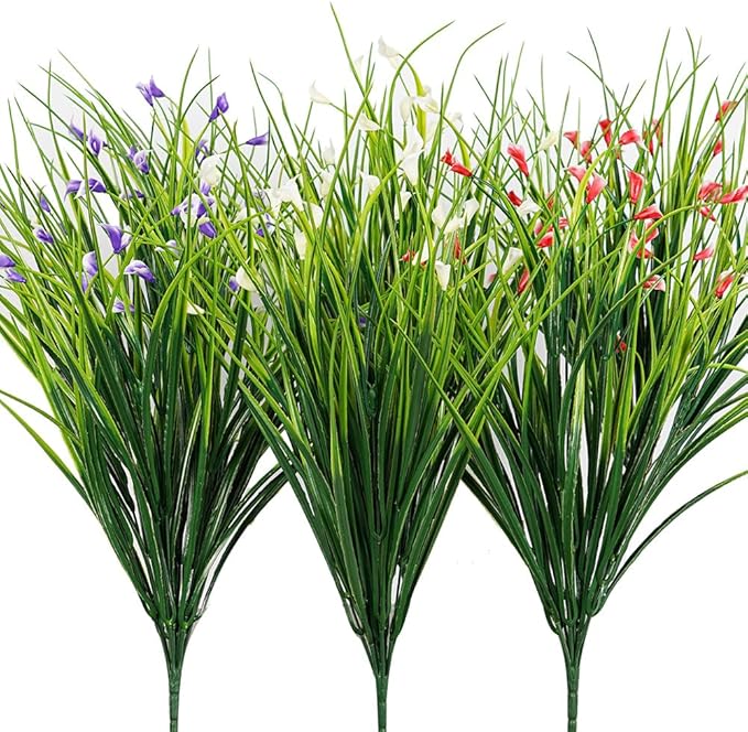 Melorca&Guilla Artificial Plants Outdoor 3PCS 23“ Fake Tall Grass,Faux Grass Plant,Artificial Grass Greenery Shrubs Bushes for Garden Porch Window Box Shop Office Home Décor
