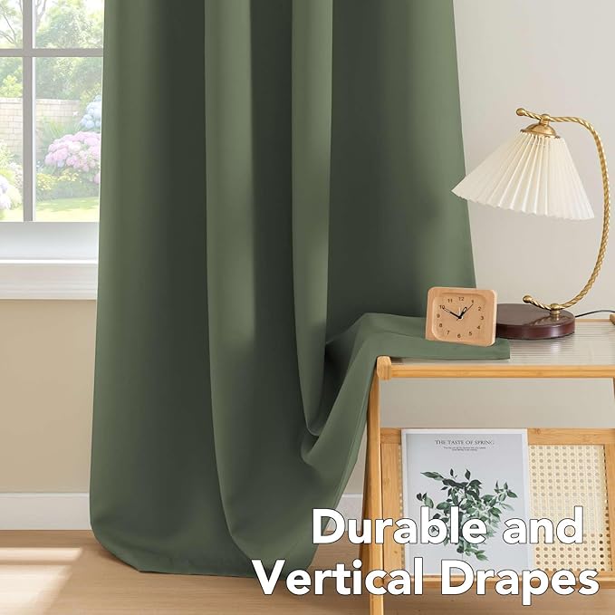 H.VERSAILTEX Blackout Curtains for Bedroom Thermal Insulated Room Darkening Living Room Curtains 72 Inch Long Grommet Privacy Protection Window Curtain Panels for Nursery, 2 Panels, Bronze Green
