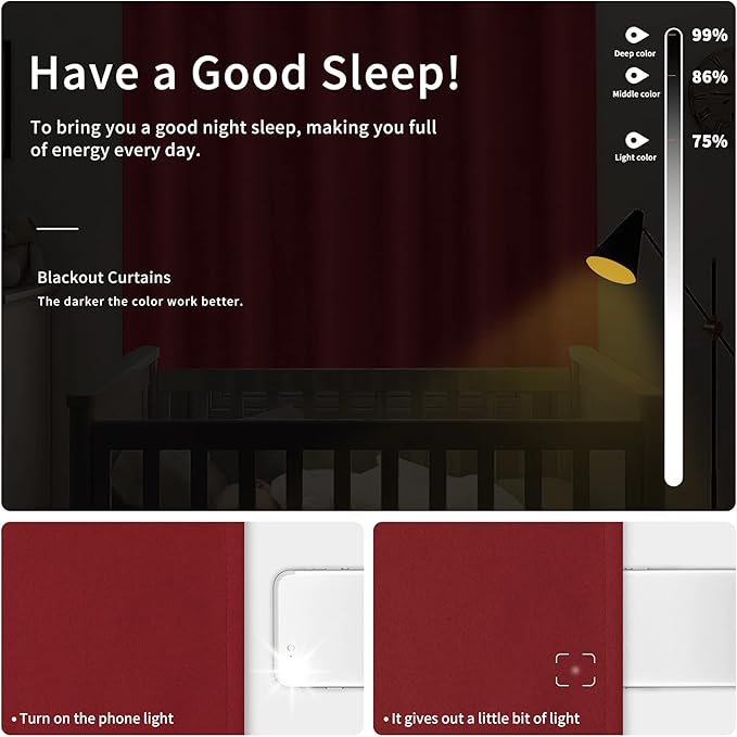 Easy-Going Blackout Curtains for Bedroom, Solid Thermal Insulated Grommet and Noise Reduction Window Drapes, Room Darkening Curtains for Living Room, 2 Panels(42x63 in, Christmas Red)