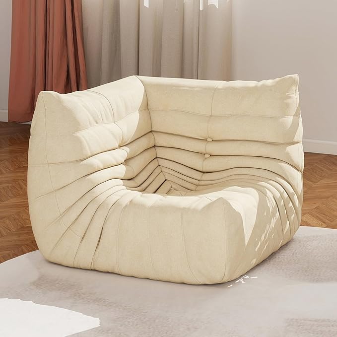 Full Foam Corner Chair – Comfortable Floor Couch for Adults, Waterproof Upholstery, Armless Fireside Lounge Chair for Living Room, Apartment, or Office (White)