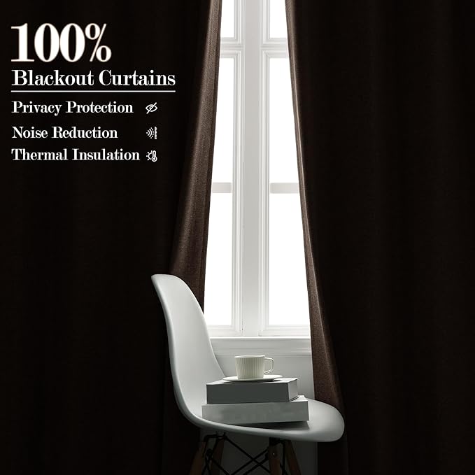 100% Blackout Linen Textured Drapes for Bedroom Pinch Pleated Curtains for Track System Portable Drapery for Sliding Glass Door/Storage/Space Room Divider, 70" Wx96 L, 1 PC, Light Brown