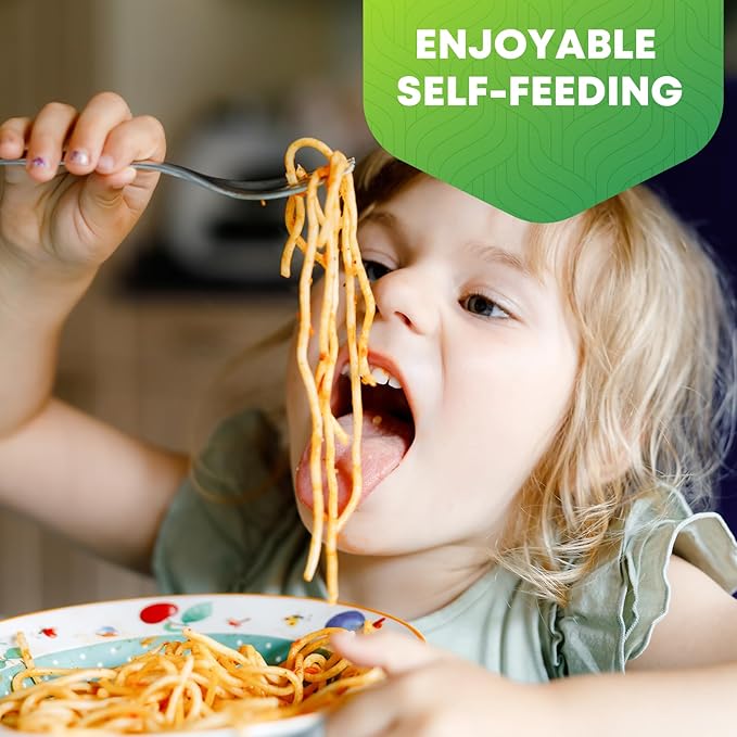 Toddler Utensils 4 Set, Kids Stainless Steel Silverware Set - 2pcs Forks and 2pcs Spoon, Cute Children Flatware Sets with Mirror Polished, Self Feeding Safe, Dishwasher Safe