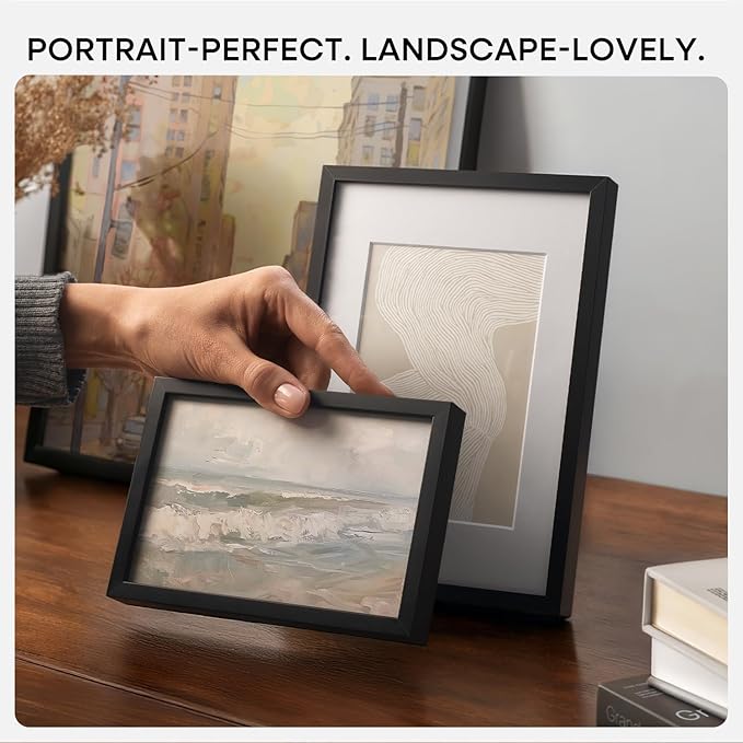 Homeforia 4x6 Picture Frame Black, High End Metal 4 x 6 Black Frames with Mat 3 x 5 for Art, 4x6 Desk Frame Matted to 3x5 inch Photo, 4 by 6 Wall or Tabletop Frames, Tempered Glass, Wall Kit, Set of 1