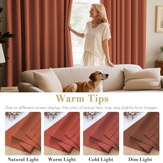 H.VERSAILTEX Blackout Curtains for Bedroom Thermal Insulated Room Darkening Living Room Curtains 84 Inch Long Grommet Privacy Protection Window Curtain Panels/Drapes for Nursery,2 Panels,Orange