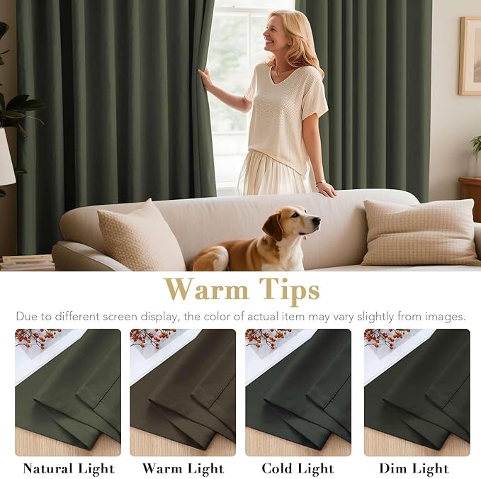 H.VERSAILTEX Blackout Curtains for Bedroom Thermal Insulated Room Darkening Living Room Curtains 63 Inch Long Grommet Privacy Protection Window Curtain Panels/Drapes for Nursery, 2 Panels, Olive