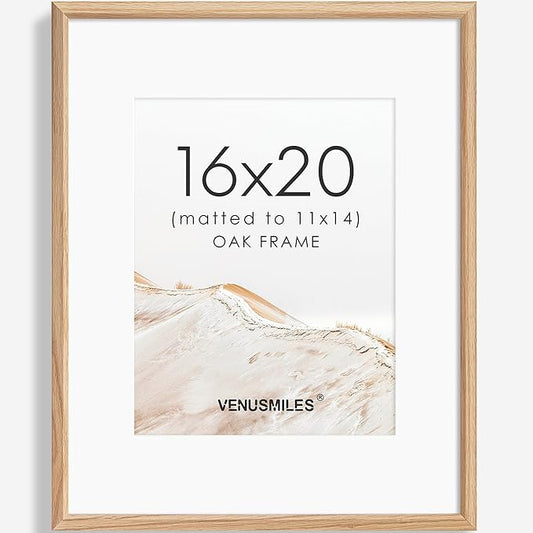 16x20 Picture Frame Natural Solid Oak Photo Frames with 11x14 Removable Mat Wall Hanging Large Handcrafted Frame with HD Plexiglass Wall and Tabletop Display Large Poster Frame