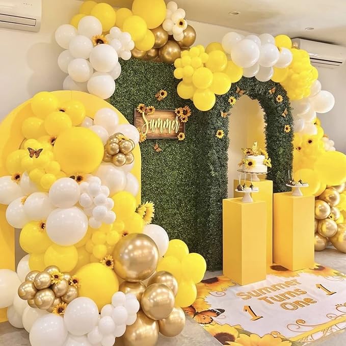 130pcs Yellow Balloons Different Sizes 18" 12" 10" 5" Party Latex Balloons for Boys Girls Birthday Baby Shower Gender Reveal Wedding Sunflower Party Decorations