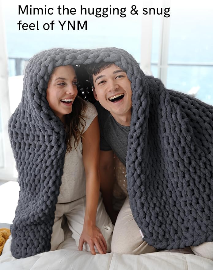 YnM Chunky Throw Blanket, Medium-Weight, Hand Knitted with Chenille Yarn, Skin Friendly, Ventilated and Breathable, Machine Washable, Home Décor Piece for Couch, Sofa and Bed (Lava Grey, 40x50 Inch)