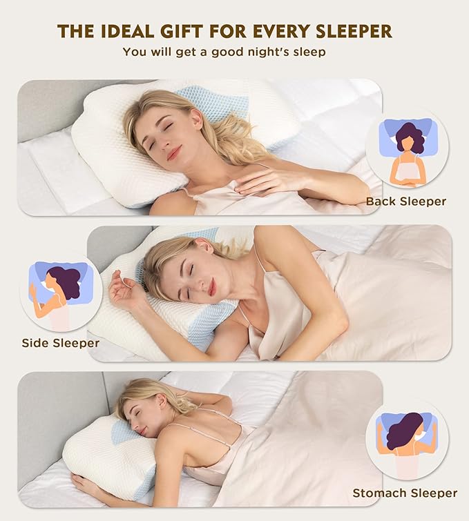 Osteo Cervical Pillow for Neck Pain Relief, Hollow Design Odorless Memory Foam Pillows with Cooling Case, Adjustable Orthopedic Bed Pillow for Sleeping, Contour Support for Side Back Stomach Sleepers