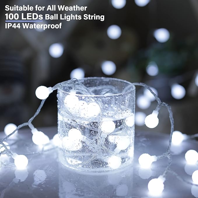Minetom 66 Feet 200 Led Globe Ball String Lights - Fairy Plug-in With Remote, Waterproof for Indoor Outdoor Party Wedding Christmas Tree Garden Decoration, Pure White