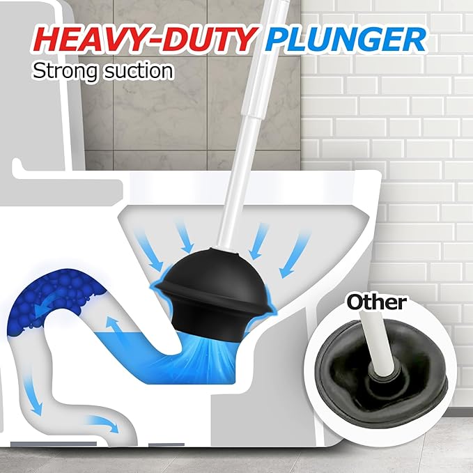 2Pack 2 in 1 Toilet Brush and Plunger Set, Extended Handle Plunger，Toilet Bowl Brush Plunger Set,Bathroom Cleaning Tools ，Toilet Brush Plunger Combo，Cleaning Brush，Cleaning Supplies(White)