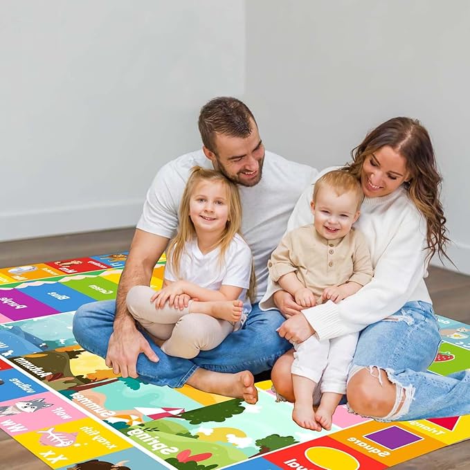 Kids Rug ABC Rug, Play Mat for Kids Playroom ABC Educational Area Rug for Playroom Classroom Elementary Preschool Rugs wtih Numbers Animals (6.6x9.8ft)
