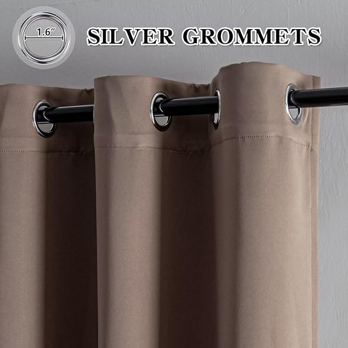 Blackout Curtains Custom Size for Bedroom 1 Panel, Thermal Insulated Blackout Curtains, Solid Grommet Privacy Room Darkening Drapes for Living Room Window (Customsize, Khaki)