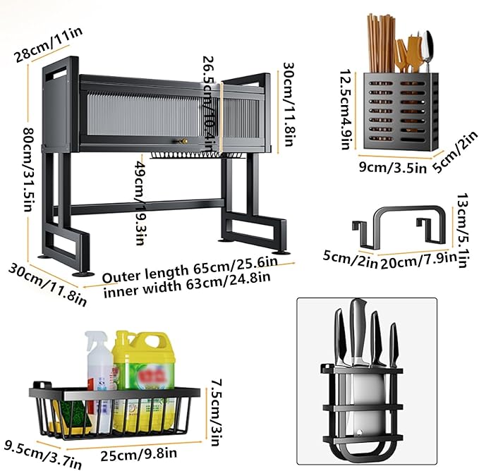 Home Furnishing Over The Sink Dish Drainer Drying Rack 3 Tier Over Sink Dish Rack for,oversink Dish Dry Rack,Space Saving Dish Drying Rack,Kitchen Sink Organizer countertop(White,65cm/25.6in)