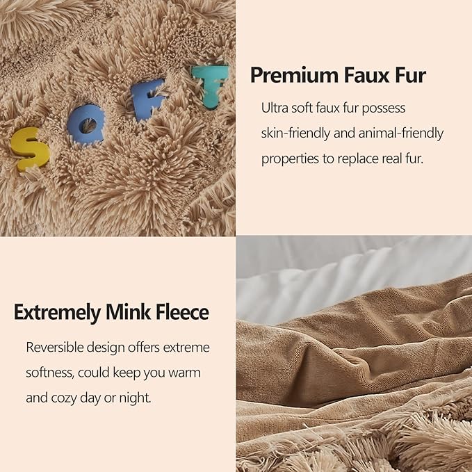 GONAAP Fuzzy Faux Fur Throw Blanket Queen Size Brown Super Soft Cozy Plush Fuzzy Shaggy Blanket for Couch Sofa Bed (Brown, Queen(90"x90"))