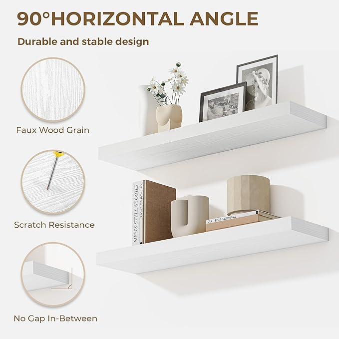 48 Inches Floating Shelves for Wall, 9.3" Deep Long Floating Shelves Set of 1, Large Display & Storage Shelf, Wall Shelf for Bathroom Bedroom Living Room Kitchen Office, White