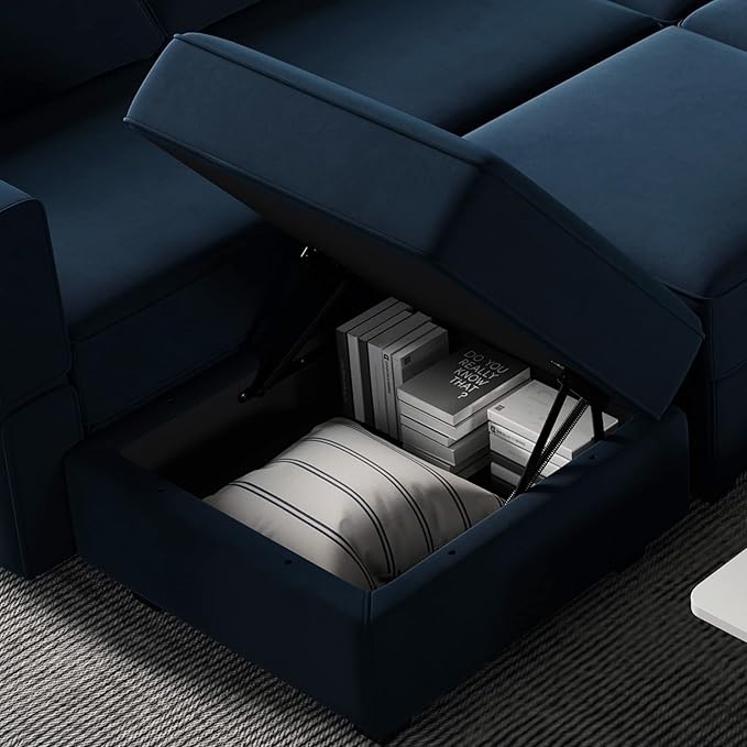 Belffin Convertible Sectional Sofa with Chaise Velvet L Shaped Sofa Couch Modular Sectional Sofa with Storage Blue
