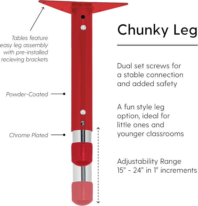 FDP Rectangle Activity School and Classroom Kids Table (24 x 60 inch), Chunky Toddler Legs, Adjustable Height 15-24 inches - Gray Top and Red Edge