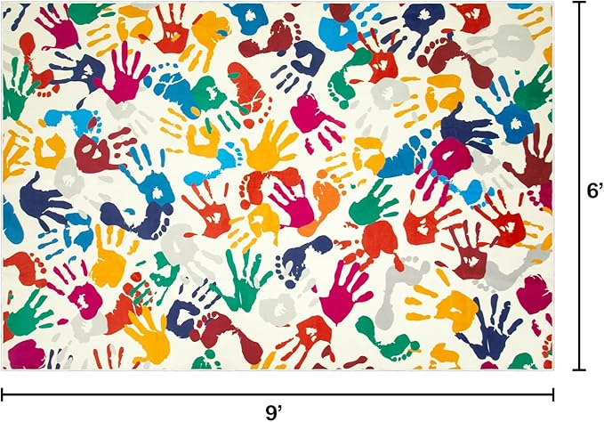 STARUIA Large Colorful Kids Rug 6x9 Ft, Non-Slip Washable Rugs for Classroom, Handprints and Footprints Rugs for Playroom, Soft Nursery Rug Indoor Play Mat for Kids Room Daycare School