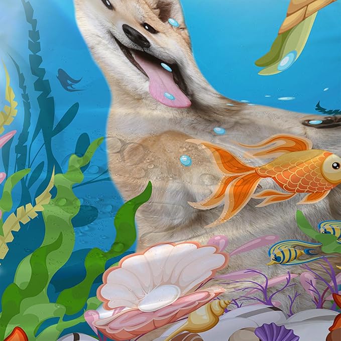 AILONEN Cute Dog Shower Curtain for Boys Girls, Pet Puppy Dog Lover Shower Curtain, 72" W*72" H Waterproof Animal Turtle Fish Ocean Themed Shower Curtain Decor Bathroom with Grommets and Hooks