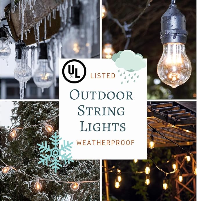 Hometown Evolution, Inc. E26 Outdoor Commercial String Lights with Suspended Socket for Weatherproof Heavy Duty Vintage Outside Lighting (S14 LED Plastic, 24 Foot 12 Socket)