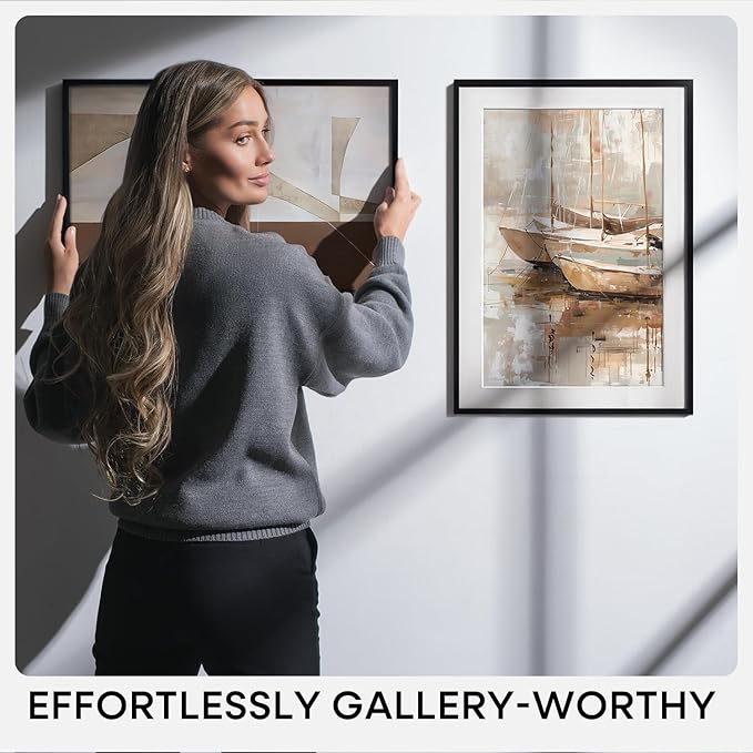 Homeforia 12x18 Picture Frame Black, High End Metal 12x18 Poster Frames with Mat 8.5x11 Photo, 12 x 18 Black Frames Matted to 8.5 by 11 inch Print, 18x12 Thin Frame, Tempered Glass, Wall Kit, Set of 1