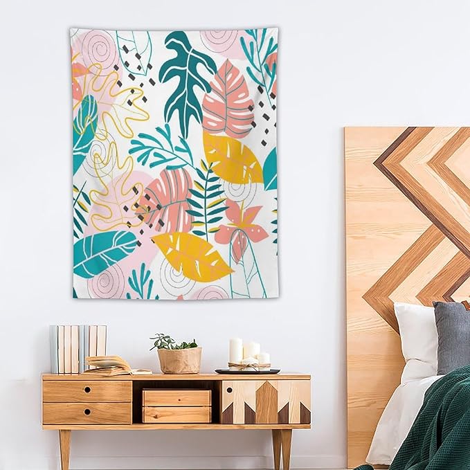 ICMOLYYENLO Tropical Green Leaves Tapestry, Exotic Leaves Beautiful Bedroom Wall Hanging, Floral Poster Blanket for Bedroom Living Room Dormitory Apartment 40x60 Inch