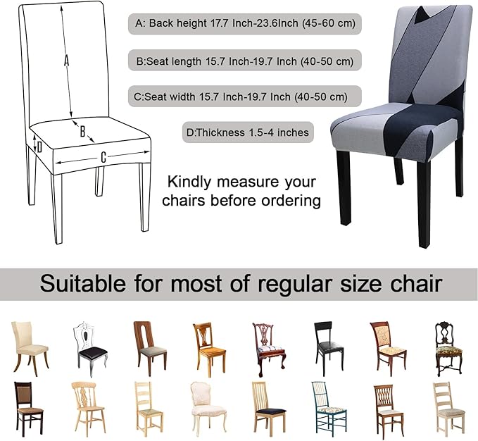 JQinHome Pattern Chair Covers for Dining Room Set of 6, High Stretch Removable Washable Parsons Chair Slipcover for Home Party Hotel Wedding Ceremony (White Grey,6PCS)