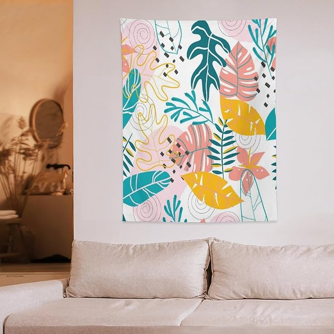 ICMOLYYENLO Tropical Green Leaves Tapestry, Exotic Leaves Beautiful Bedroom Wall Hanging, Floral Poster Blanket for Bedroom Living Room Dormitory Apartment 60x80 Inch