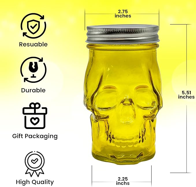 Generic 14 oz Colorful Skull Glass Mason Jar – Mix & Match 7 Vibrant Colors, Large & Durable! (Purple)