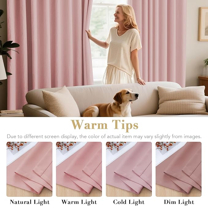 H.VERSAILTEX Blackout Curtains for Bedroom Thermal Insulated Room Darkening Living Room Curtains 72 Inch Long Grommet Privacy Protection Window Curtain Panels/Drapes for Nursery, 2 Panels, Baby Pink