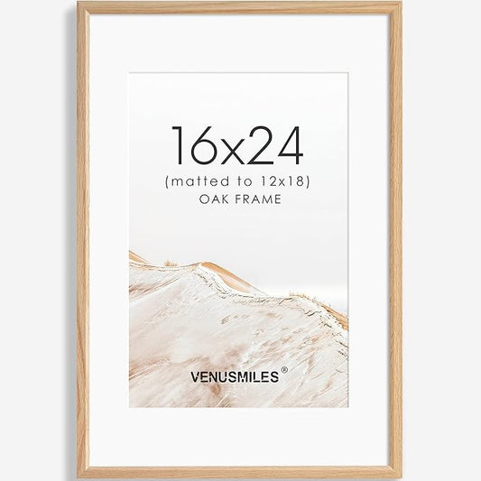 16x24 Poster Frame Natural Solid Oak Photo Frames with 12x18 Removable Mat Wall Hanging Large Handcrafted Frame with HD Plexiglass Wall and Tabletop Display Large Picture Frame