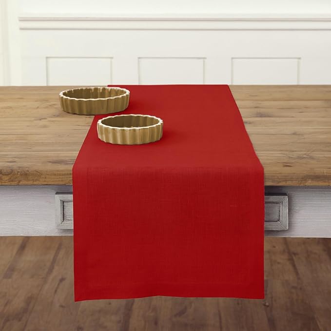 Solino Home Linen Red Table Runner 36 Inches - 100% Pure Linen Small Table Runner 14 x 36 Inch Ideal for Dresser and Coffee Tables - Fete