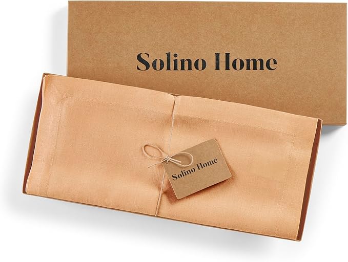 Solino Home Linen Table Runner 120 Inches Long - 100% Pure Linen Peach Table Runner 14 x 120 Inch - Fete