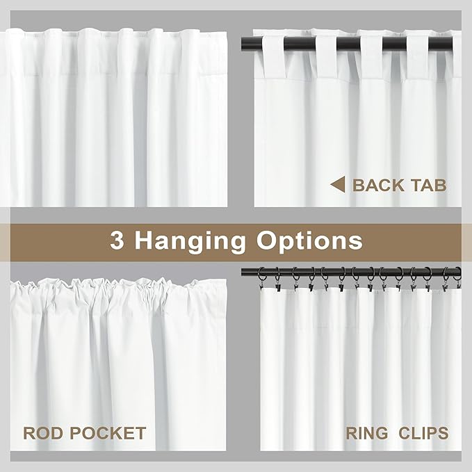 104 Inch Long Curtains White Linen Black Out Back Tab Pleated Blackout Curtain for Living Room Bedroom Teen Girls Thick Linen Lightweight Heat Draft Blocking Window Drapes Office Custom Length 2 Panel