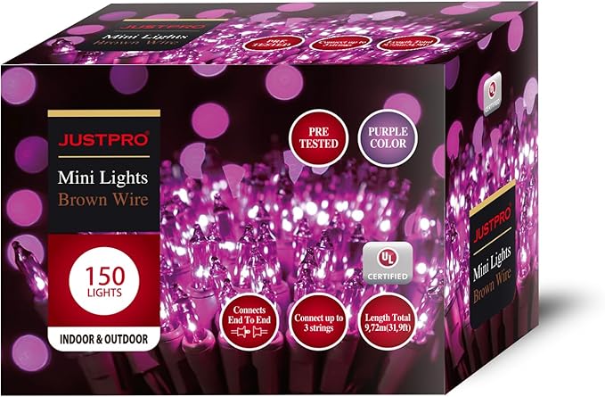 150LIGHTS Purple Extra-Bright with End Connectors Halloween Decorative Lights 9.72m UL Certified Mini String Light Set Waterproof for Halloween Home Garden Christmas Tree Party Patio Wedding