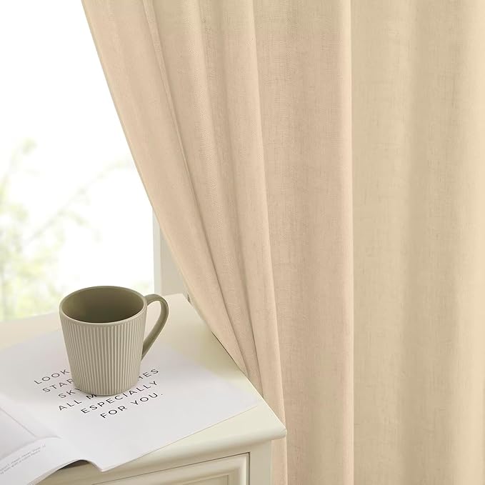 Joydeco Linen Curtains 84 Inch Length 2 Panels Set, Light Filtering Curtains for Bedroom Living Room,Linen Blend Drapes 52 Inches Wide with Back Tab Rod Pockets (W52 x L84 Inch, Natural)