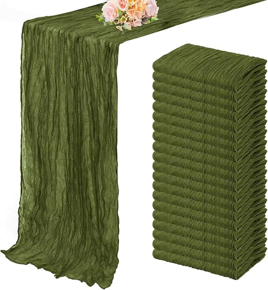 20 Pack Olive Green 10FT Cheesecloth Table Runner Rustic Gauze Cheese Cloth Table Runner for Wedding Bridal Baby Shower Table Decorations Boho Fabric Sheer Birthday Party Decor 20 x 120 Inch Long