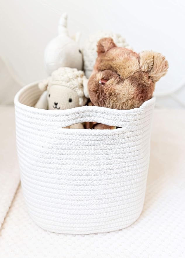 OrganiHaus Set of 3 Woven Storage Baskets for Organizing, Cotton Rope Organizer Bins for Shelves, Closet & Nursery, Dog Toy Basket, Decorative Bins for Toys, Towels & Books - 15x10x9, Off-White