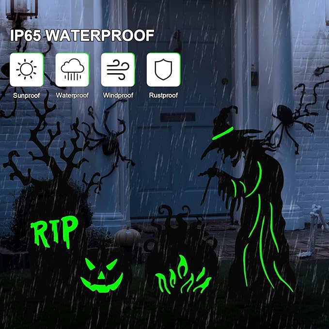 Halloween Yard Signs Outdoor Decorations，3 Pack Scary Large Witch Tombstone Cauldron Fluorescent Metal Stakes Glow in The Dark for Lawn Garden Halloween Decor (Large Witch Tombstone Cauldron)