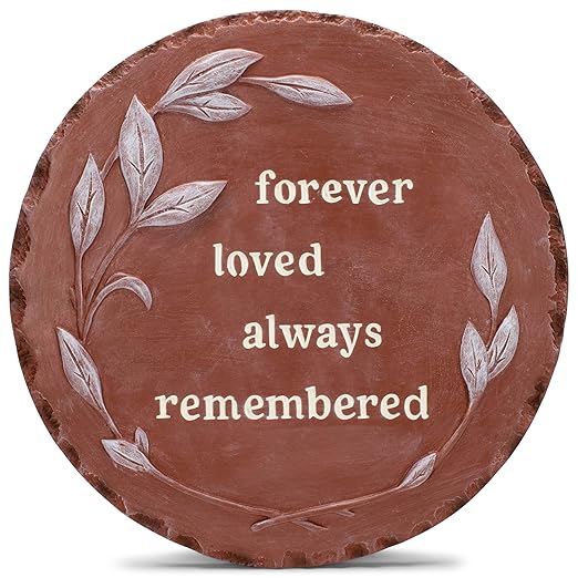 NAT & Jules Floral Laurel Wreath Leaves Pattern Dimensional Indoor Outdoor 12 inch Round Cast Resin Decorative Garden Stepping Stone, Patio, Walkway Sculpture Yard Art, Forever Loved Red