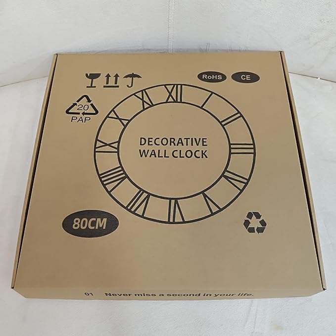 Large Wall Clock - 80cm/ 32 Inches, Silver, Non-Ticking, Battery Operated, Vintage Modern Wall Clock for Living Room, Bedroom, Office, Farmhouse Decor